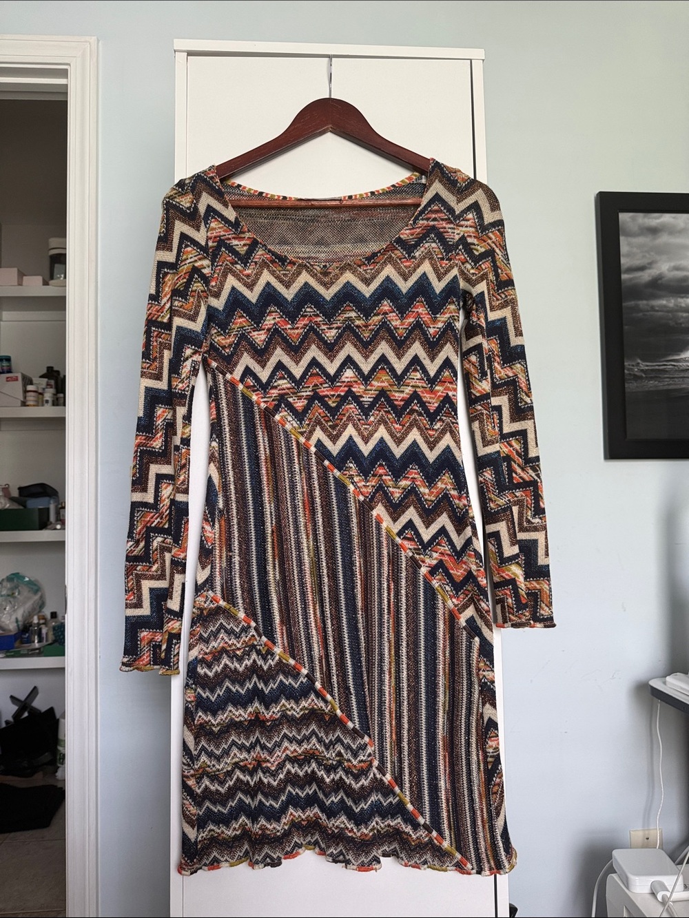 Missoni Multi-Pattern Chevron & Stripe Long Sleeve Dress